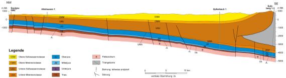 Geologischer Schnitt durch das Molassebecken von NW nach SE, 3D-Model (GeoMol LCA-Projektteam, 2015a)