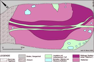 Im Bild ist eine geologische Detailkarte, die den Bereich eines Tagebaus aufzeigt.