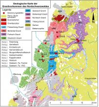 Farbige Übersichtskarte, die das Vorkommen von Granit im Nordschwarzwald zeigt.