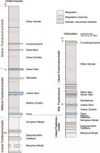 Zweifarbige Säulenprofile für den Posidonienschiefer bei Dotternhausen und Holzmaden, zum Vergleich nebeneinander gestellt.