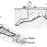 In Schwarzweiß gehaltene Grafik, die Aufsicht und Querschnitt des Alten Eisinger Lochs zeigt.
