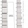 Schwarzweiße Grafik, die den Schichtaufbau im Oberjura von Nusplingen nach Bohrbefunden als Säulenprofil darstellt.